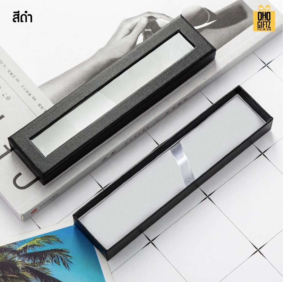 กล่องใส่ปากกาแบบเจาะหน้าต่าง สกรีนโลโก้ ทำเป็นของพรีเมี่ยม 