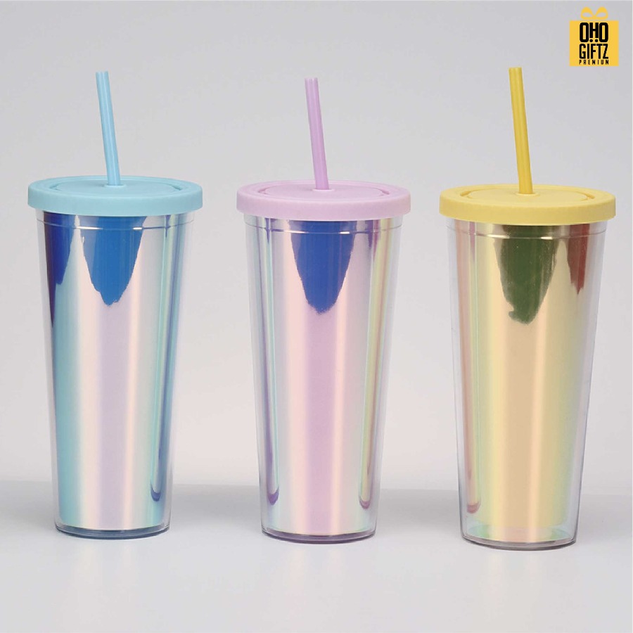 แก้วพลาสติก 2 ชั้น Rainbow สกรีนโลโก้ ทำเป็นของพรีเมี่ยมได้