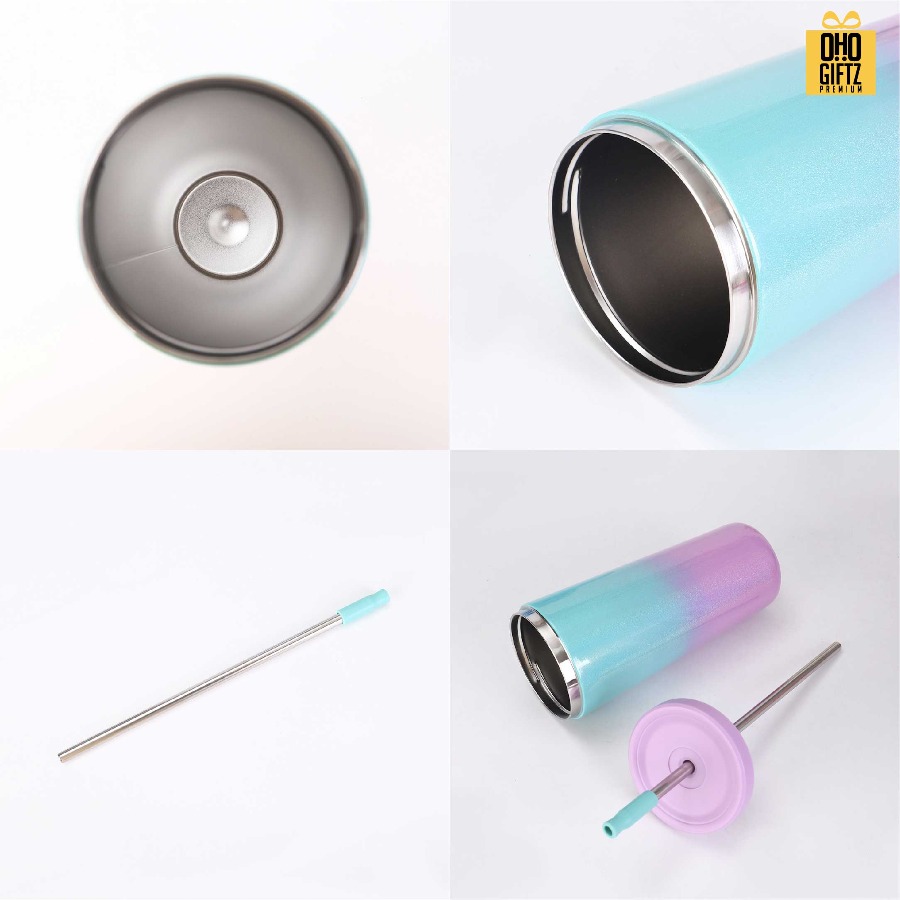 แก้วสแตนเลสสีทูโทน พร้อมหลอด สกรีนโลโก้ ทำเป็นของพรีเมี่ยมได้