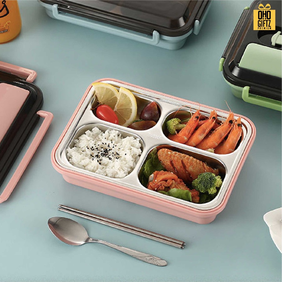 กล่องข้าวสแตนเลสพร้อมช้อน สกรีนโลโก้ ทำเป็นของพรีเมี่ยมได้