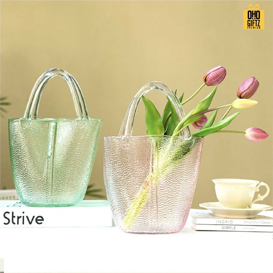 แจกันทรงกระเป๋าถือ สกรีนโลโก้ ทำเป็นของพรีเมี่ยม ของชำร่วยได้