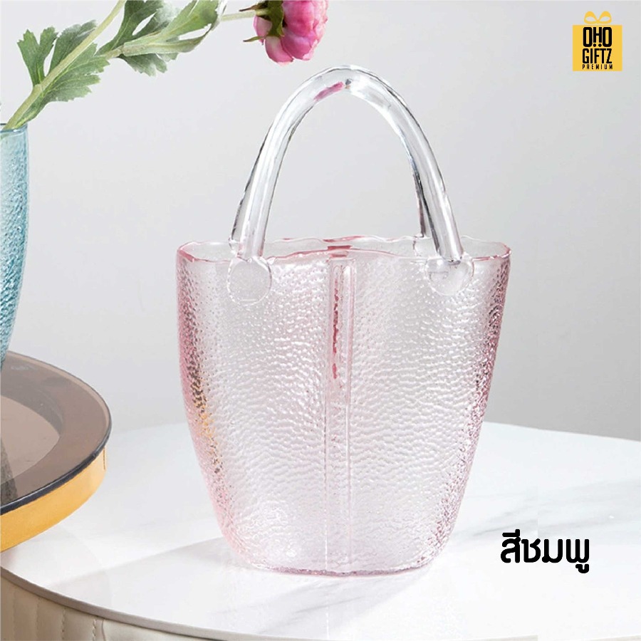 แจกันทรงกระเป๋าถือ สกรีนโลโก้ ทำเป็นของพรีเมี่ยม ของชำร่วยได้