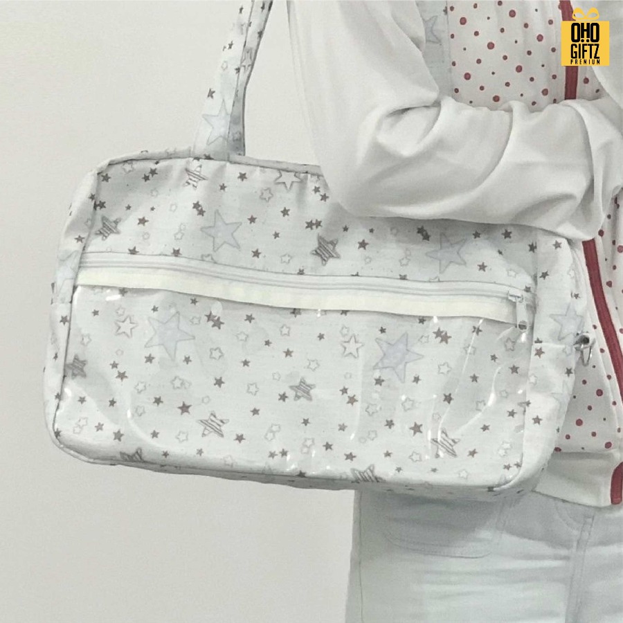 กระเป๋าสะพายไหล่ ด้านหน้า PVC ใส่ตุ๊กตาได้ สกรีนโลโก้ ทำเป็นของพรีเมี่ยมได้