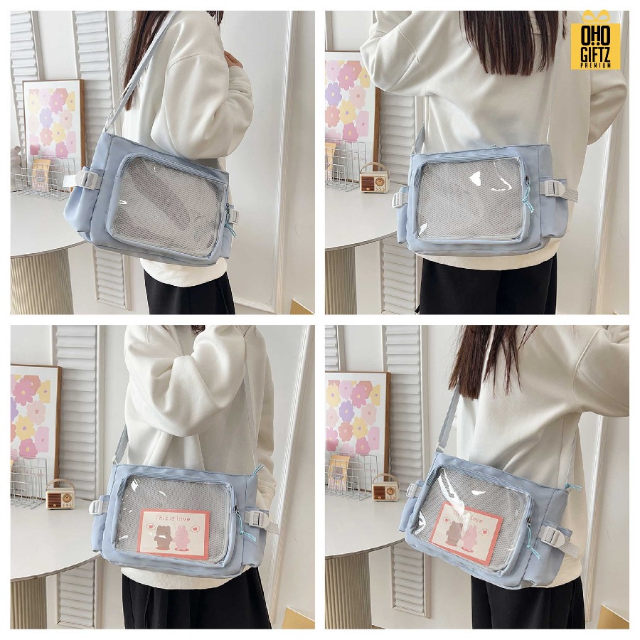 กระเป๋าสะพาย ช่องหน้า PVC สกรีนโลโก้ ทำเป็นของพรีเมี่ยมได้