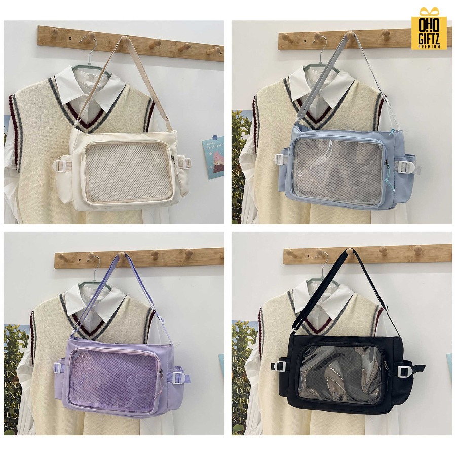 กระเป๋าสะพาย ช่องหน้า PVC สกรีนโลโก้ ทำเป็นของพรีเมี่ยมได้