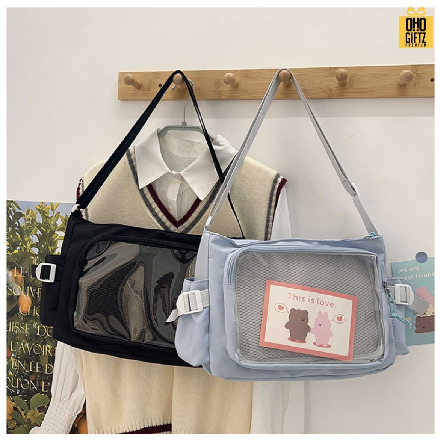 กระเป๋าสะพาย ช่องหน้า PVC สกรีนโลโก้ ทำเป็นของพรีเมี่ยมได้