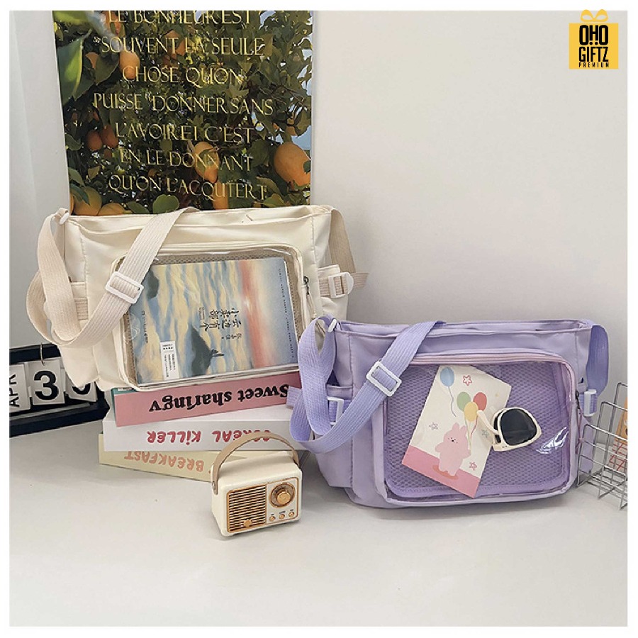 กระเป๋าสะพาย ช่องหน้า PVC สกรีนโลโก้ ทำเป็นของพรีเมี่ยมได้