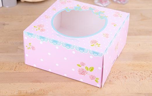 กล่องเบเกอรี่ กล่องใส่ขนมเค้ก กล่อง บรรจุภัณฑ์ กล่องเค้ก 1 ปอนด์ ลายกุหลาบ