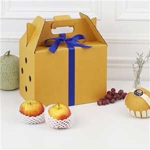 [2401117] กล่องใส่ผลไม้ กล่องใส่สินค้า บรรจุภัณฑ์ กล่องลูกฟูกหูหิ้ว เล็ก (3 ชั้น)