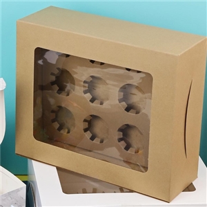 [ 0507011] กล่องใส่ขนม กล่องใส่เบเกอรี่ บรรจุภัณฑ์ กล่องคัพเค้ก 12 ชิ้น ทรงสูง พร้อมฐาน คราฟท์