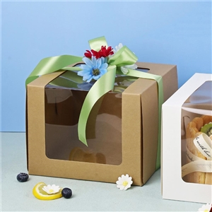 [0101097] กล่องใส่ขนม กล่องใส่เบเกอรี่ บรรจุภัณฑ์ กล่องเค้ก 1 ปอนด์ หน้าต่างวีเชฟ คราฟท์ 20.5x20.5x16 ซม.