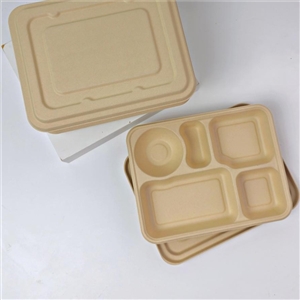 [2003013] กล่องใส่อาหาร กล่องใส่สินค้า บรรจุภัณฑ์ กล่องอาหารเยื่อไผ่ทรงเหลี่ยม 5 ช่อง 1250 มล. พร้อมฝาทึบ