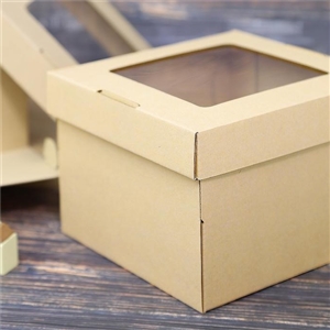 [2401098] กล่องใส่ขนม กล่องใส่เบเกอรี่ บรรจุภัณฑ์ กล่องเค้กครึ่งปอนด์ ลูกฟูก มีหน้าต่าง 16x16x12 ซม.