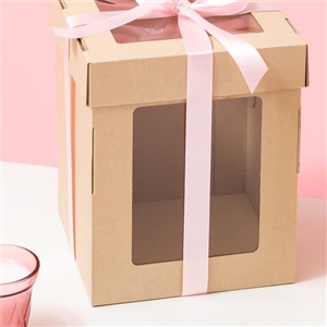 [2401096] กล่องใส่ขนม กล่องใส่เบเกอรี่ บรรจุภัณฑ์ กล่องเค้ก 1 ปอนด์ ลูกฟูก มีหน้าต่าง 21x21x26 ซม.
