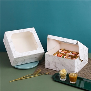 [0101087] กล่องใส่เบเกอรี่ กล่องใส่สินค้า บรรจุภัณฑ์ กล่องเค้ก 1 ปอนด์ ลายหินอ่อนขาว