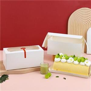 [0104009] กล่องใส่เบเกอรี่ กล่องใส่สินค้า บรรจุภัณฑ์ กล่องแยมโรล พร้อมฐาน สีขาว 22 ซม.