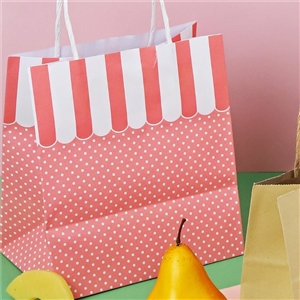 [0201005] ถุงใส่ของ ถุงใส่สินค้า บรรจุภัณฑ์ ถุงกระดาษหูเกลียว สีชมพูกันสาด 19x13x21 ซม.