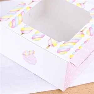[0403028] กล่องเบเกอรี่ กล่องใส่ขนมเค้ก กล่อง บรรจุภัณฑ์ กล่องสแน็คหน้าต่าง ลายมาชเมลโล่ (กล่องเค้กครึ่งปอนด์)