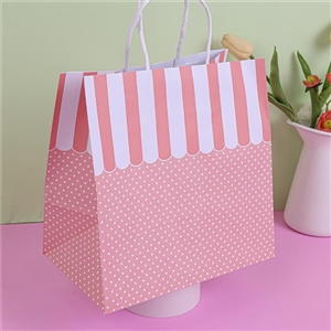 [0202005] ถุงใส่ของ ถุงใส่สินค้า บรรจุภัณฑ์ ถุงกระดาษหูเกลียว สีชมพูกันสาด 23x15x23 ซม.