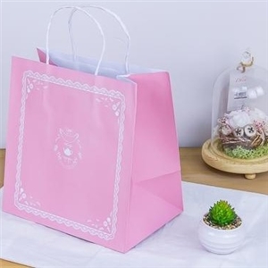 [0202014] ถุงใส่ของ ถุงใส่สินค้า บรรจุภัณฑ์ ถุงกระดาษหูเกลียว สีชมพูลายวินเทจ 23x15x23 ซม.