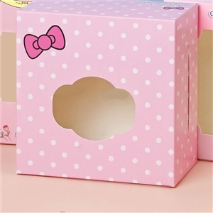 [0403022] กล่องเบเกอรี่ กล่องใส่ขนมเค้ก กล่อง บรรจุภัณฑ์ กล่องสแน็คหน้าต่าง ลายโบว์ชมพู (กล่องเค้กครึ่งปอนด์)