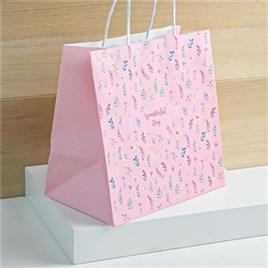 [0202038] ถุงใส่ของขวัญ ถุงใส่สินค้า บรรจุภัณฑ์ ถุงกระดาษหูเกลียว ลายคิวท์ บลอสซั่ม 23x15 x23 ซม.