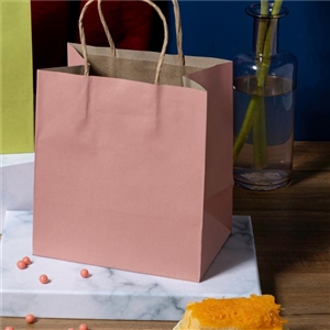 [0201011] ถุงใส่ของ ถุงใส่สินค้า บรรจุภัณฑ์ ถุงกระดาษน้ำตาลหูเกลียว พิมพ์สีชมพูโอรส 19x13x21 ซม.