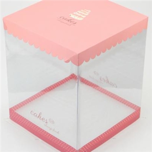 [1409030] กล่องขนม กล่องเบเกอรี่ กล่อง บรรจุภัณฑ์ กล่องเค้กพลาสติก 2 ปอนด์ ทรงสูง สีชมพู