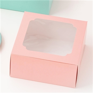 [0101014] กล่องขนม กล่องเบเกอรี่ กล่อง บรรจุภัณฑ์ กล่องเค้ก 1 ปอนด์ หน้าต่างกว้าง ลายชมพูจุด