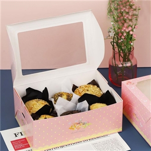 [0505004] กล่องขนม กล่อง กล่องบรรจุภัณฑ์ กล่องคัพเค้ก 6 ชิ้น ลายชมพูดอกพิโอนี่ (เฉพาะกล่อง)