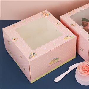 [0103021] กล่องใส่ขนม กล่อง กล่องบรรจุภัณฑ์ กล่องเค้ก 3 ปอนด์ ทรงสูง ลายชมพูดอกพิโอนี่