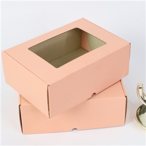 [2415013] กล่องใส่สินค้า กล่อง กล่องบรรจุภัณฑ์ กล่องลูกฟูกพรีเมี่ยม มีหน้าต่าง สีพีชชี่ 17x25x9 cm.