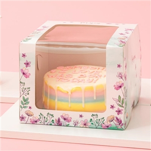 [0102093] กล่องใส่ขนม กล่อง กล่องบรรจุภัณฑ์ กล่องเค้ก 2 ปอนด์ หน้าต่างวีเชฟ ลายฟลอร่า
