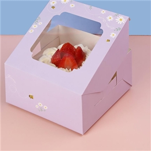[0403065] กล่องขนม กล่อง กล่องบรรจุภัณฑ์ กล่องสแน็คหน้าต่าง ลาย Purple little daisy (กล่องเค้กครึ่งปอนด์)