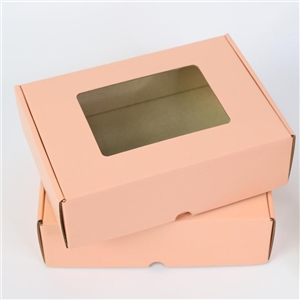 [2415005] กล่องใส่สินค้า กล่อง กล่องบรรจุภัณฑ์ กล่องลูกฟูกพรีเมี่ยม มีหน้าต่าง สีพีชชี่ 14x20x6 cm.