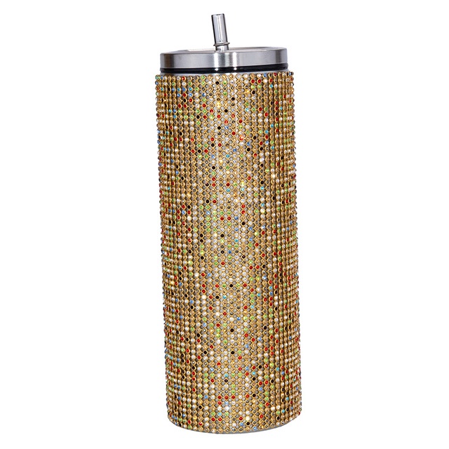 กระบอกน้ำ แก้วติดเพชร งานฝีมือ DIYแก้วเก็บความร้อน-เย็น สแตนเลส 304 แก้วน้ำลายเสือ แก้วกระติกน้ําร้อน เย็น สเตนเลส ประดับเพชร 20 ออนซ์ ของพรีเมี่ยมแก้วแต่งเพชร