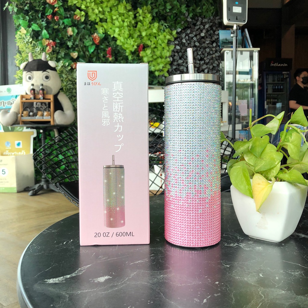 ของพรีเมี่ยมแก้วแต่งเพชร กระบอกน้ำ แก้วติดเพชร งานฝีมือ DIYแก้วเก็บความร้อน-เย็น สแตนเลส 304 แก้วกระติกน้ําร้อน เย็น สเตนเลส ประดับเพชร