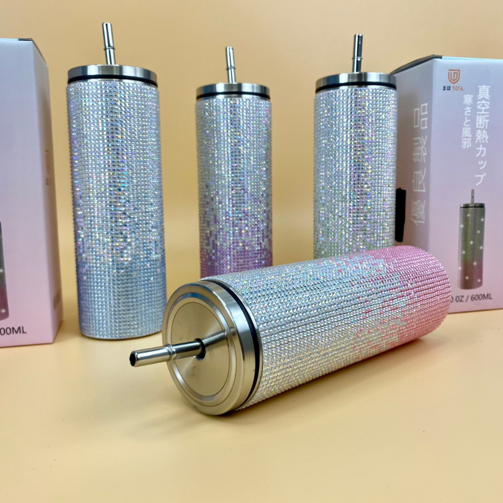 ของพรีเมี่ยมแก้วแต่งเพชร กระบอกน้ำ แก้วติดเพชร งานฝีมือ DIYแก้วเก็บความร้อน-เย็น สแตนเลส 304 แก้วกระติกน้ําร้อน เย็น สเตนเลส ประดับเพชร