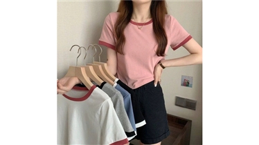 เสื้อยืดคอกลมแขนสั้นสไตล์เกาหลี