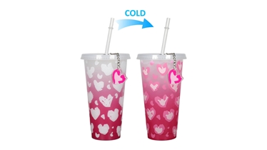 แก้วเปลี่ยนสีลายหัวใจ แก้วน้ำพลาสติกเก็บอุณหภูมิ