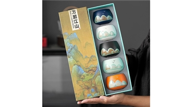 ชุดถ้วยชาเซรามิกดีไซน์ภาพวาดภูเขา